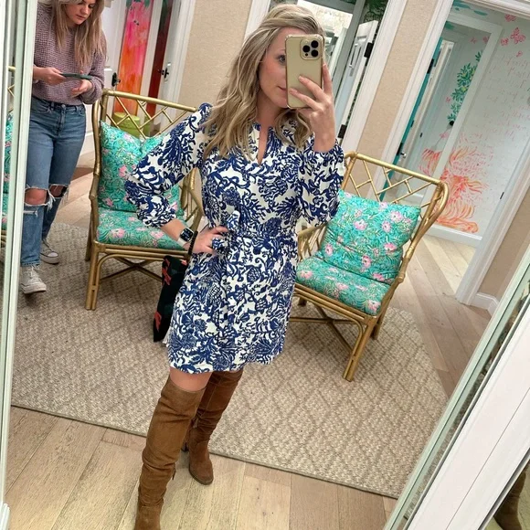 chinese dress ladies Lilly Pulitzer 3/4 Sleeve Hazelanne Eyelet Dress Resort White Funflower  Eyelet 0 at Amazon Women's Clothing store